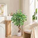 4FT Artificial Ficus Tree,Large Fake Tree with White Planter, Tall Faux Ficus Tree with Lifelike Leaves and Realistic Trunk, Artificial Plants Indoor for Dcor Home Office Living Room