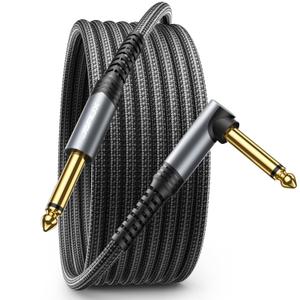 JSAUX Guitar Cable 10 ft, Amp Cord for Electric Guitar/Mandolin/Bass, Pro Audio Instrument Cable with 1/4" Tips(TS Port) Right Angle to Straight-Gray (Grey)