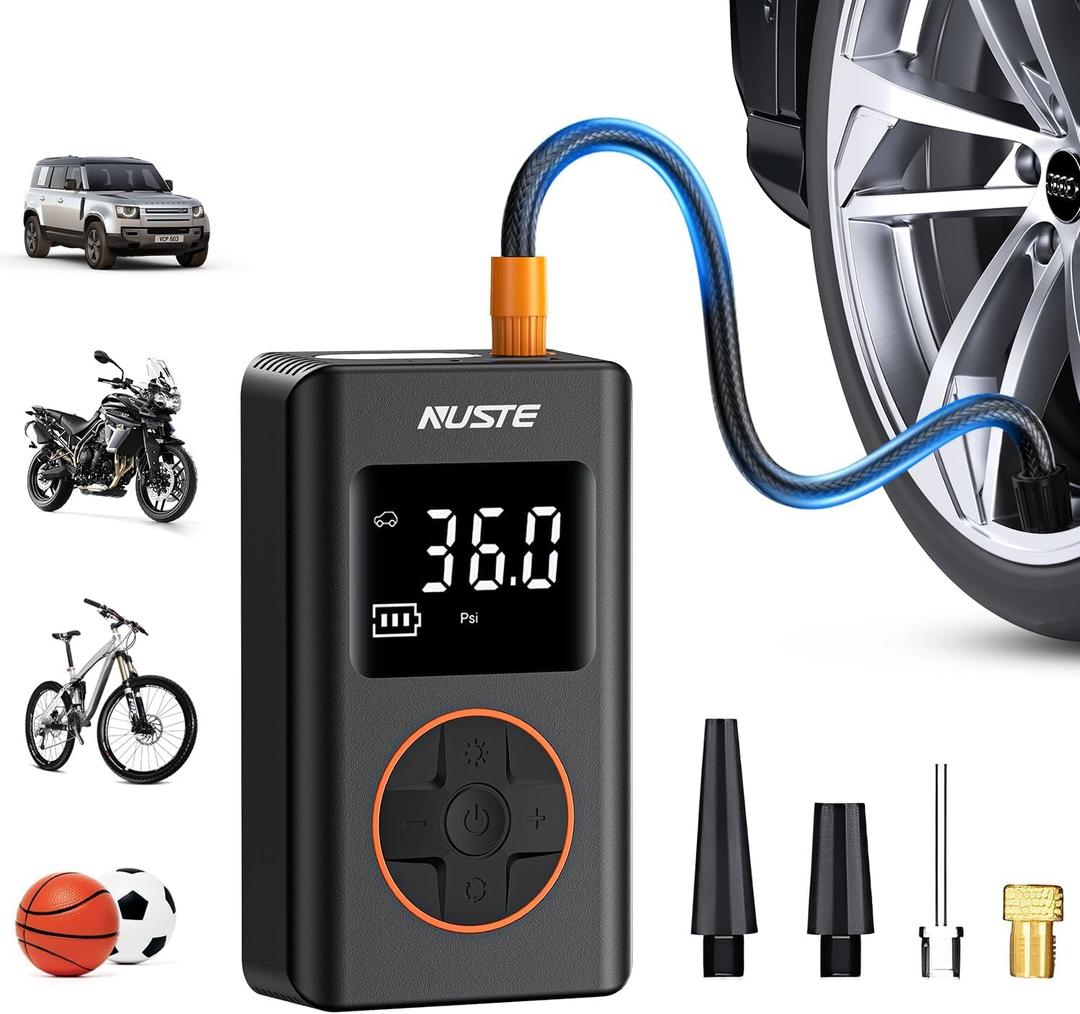 Tire Inflator Portable Air Compressor with Upgrade Dual Screen, 150 PSI Cordless Air Pump for Car, Bicycle, Motorcycle Tires & Balls, Electric Bike Tire Pump with Pressure Gauge, LED Light