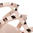 OMGard Womens Studded Sandals Jelly Shoes Ladies Flat, Beige Woman Summer Beach Jellies Slides with Rivets Dressy Cute Slippers Comfortable Slip On, 40