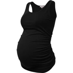 BHOME Maternity Tank Tops for Women Ruched Sleeveless Basic Tops Layering Maternity Shirt Vest Pregnancy Tee (Medium, Black)