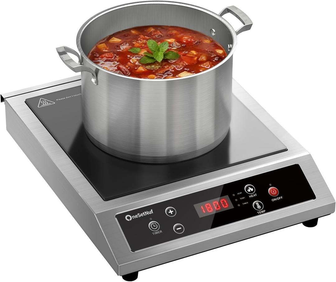 Stainless Steel Induction Cooktop, Professional-Grade Portable Induction Burner with Precise Temperature Control, 10-Hour Timer, 1800W Powerful Countertop Hot Plate