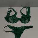 Lilosy Sexy Floral Lace Scallop Underwire Push Up Sheer Lingerie Set Outfits (Medium, Army Green)