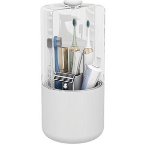 Toothbrush Holder with Cover 360 Rotating 4 Compartments Bathroom Toothpaste Electric Toothbrush Organizer, White