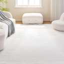 Amazon Basics Fluffy Washable Area Rug, Shaggy Carpet for Living Room, Bedroom, 8' W 10' L, Cream