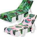2 Pcs Pool Lounge Chair Towel Cover with 3 Pockets, 85 x 30 Inch Beach Pool Chair Towels Microfiber Chaise Lounge Covers for Outdoor Summer Sunbathing Beach Garden Lounger(Toucan, Flamingo)