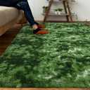 DweIke Fluffy Dark Green Rugs for Bedroom Living Room, 8x10 Large Soft Plush Shaggy Tie-Dyed Forest Moss Green Girls Boys Kids Rug, Non-Slip and Machine Washable Carpet for Dorm Nursery Decor