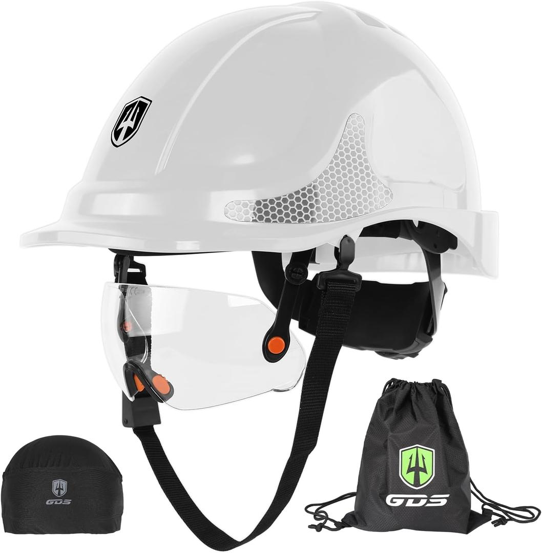 GREEN DEVIL 2910VR Cap-Style Hard Hat Vented ABS Safety Helmet with Built in Visor Lightweight Adjustable Construction Hard Hats for Men and Women 6 Pt.Suspension Work Hardhat (White)
