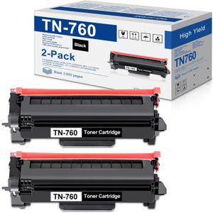 TN760 High-Yield Black Toner Cartridge Twin Pack, TN760 2PK, Replacement for Brother TN-760 TN-730 Toner for HL-L2350DW L2395DW L2390DW L2370DW MFC-L2750DW MFC-L2710DW DCP-L2550DW Printer