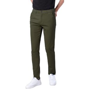 Plaid&Plain Men's Skinny Stretchy Khaki Pants Colored Pants Slim Fit Slacks Tapered Trousers (36W x 28L, Olive)