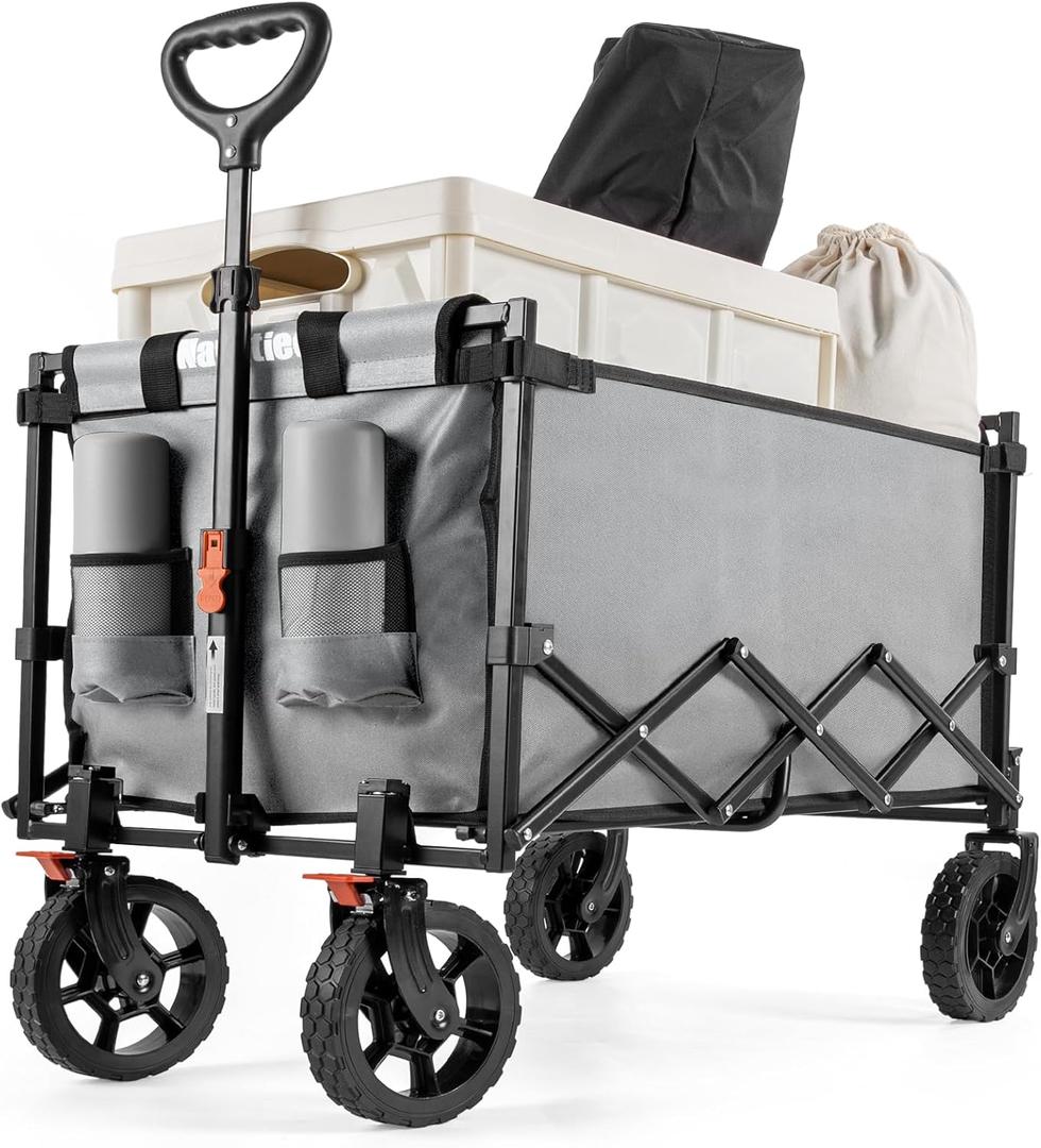 Navatiee 140L Wagon Cart Foldable, Large Capacity Collapsible Wagon with Smallest Folding Design, Utility Grocery Wagon for Camping Shopping Sports, Gray (Gray)
