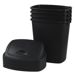 7 Gallon Garbage Can Swing Top, 4 Packs Plastic Trash Can Swing Lid, Swing Garbage Can for Home and Office, Black