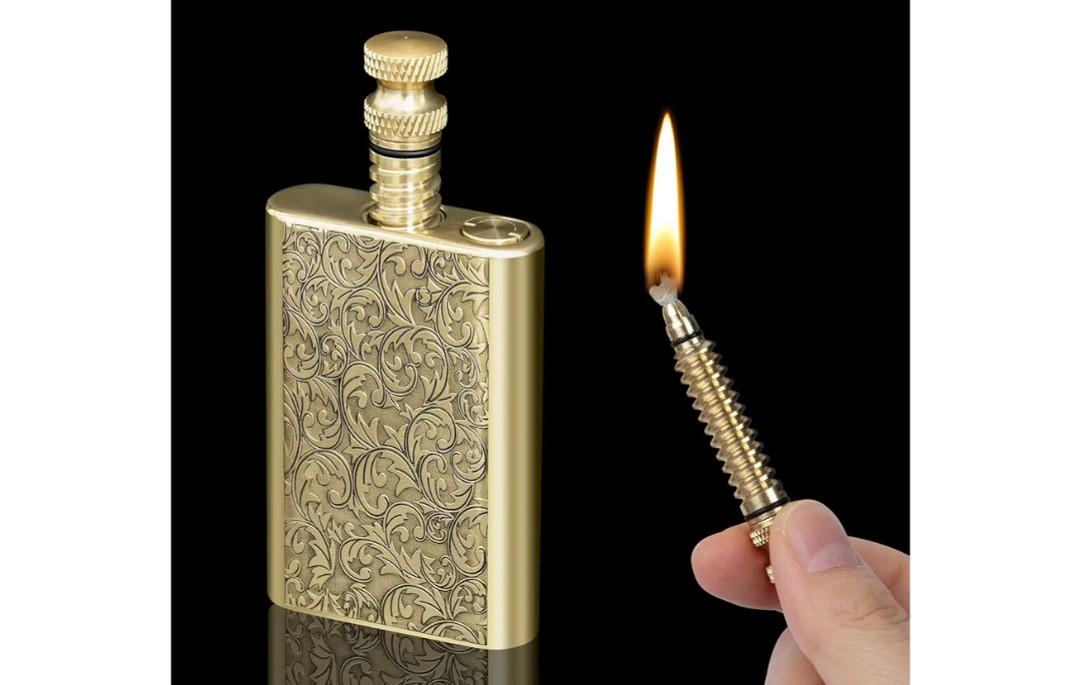 SOMGEM Vintage Lighter Permanent Match, Cool Pipe Lighter Fluid Refillable, Brass Trench Lighters, Creative Auto Fire Starter, EDC Reusable Infinite Matches, Unique Birthday Gift for Men Dad Husband