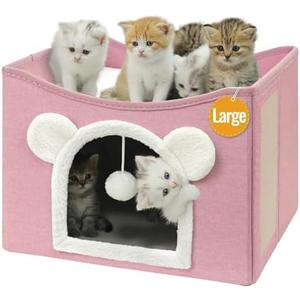 Cat House Cat Beds for Indoor Cats Large Foldable Multifunction Cat Cave for Pet with Hover Ball and Scratching Board Large Cat House)