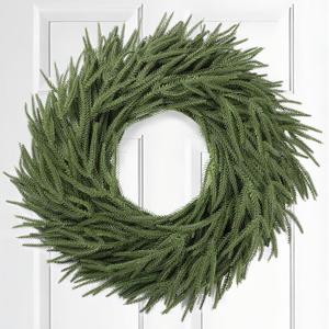 24 Inch Christmas Wreaths for Front Door Wall Fireplace Decoration Artificial Green Xmas Norfolk Wreath for Indoor Outdoor Home Holiday Decor