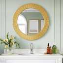 Large Round Gold Wall Mirror - 31 Inch Textured Ribbed Design Frame Mirror, Modern Sunburst Accent Mirror for Living Room, Entryway, Bedroom, Fireplace Mantel