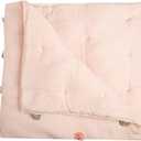 Crane Baby Blanket, 36 x 36, Soft Cotton Pom Pom Nursery Blanket for Boys and Girls, Light Pink