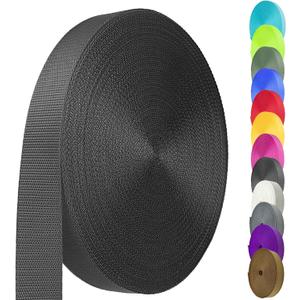 Nylon Webbing 1 Inch 1.5 Inch, Heavy Duty Nylon Webbing Strap 12 Yard, Durable Nylon Strapping for Indoor or Outdoor Gear, DIY Crafting, Repairing, (Black, 12 Yard)