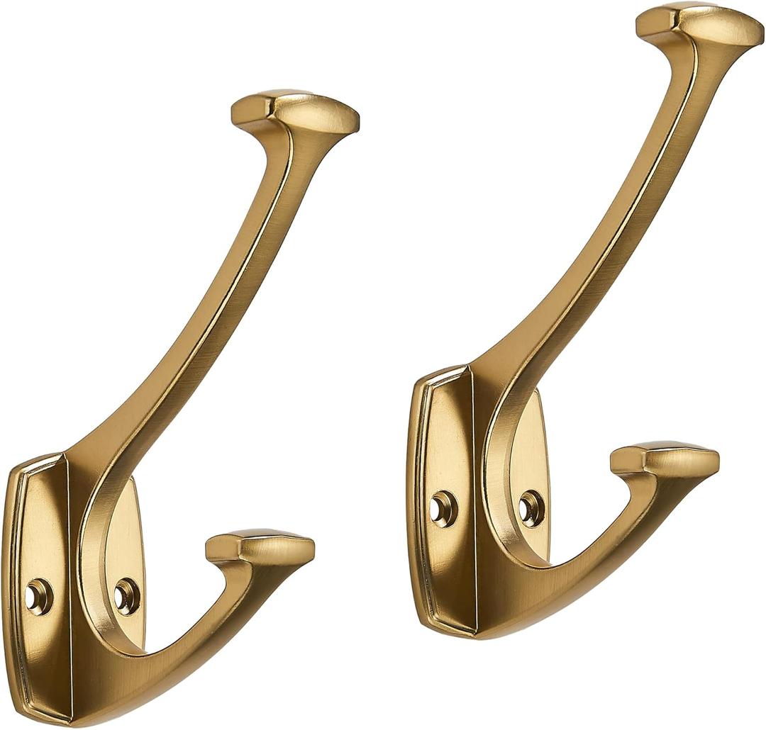 5 Pack Champagne Bronze Hooks Hat Wall Hooks for Mounted Hanging Wall Mount Hanger Backpack,Purse,Bag,Towel Organization Decorative Wall Hooks