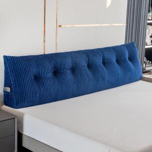 Large Triangular Headboard Wedge Bed Rest Reading Pillow Backrest Positioning Support Bolster Cushion with Removable Cover (Blue, King: 76x8x20 Inches)