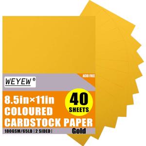 Gold Cardstock 8.5 x 11 Thick Paper, 40 Sheets 65 LB/180 GSM, Cardstock Printer Paper for Invitations, Menus, Wedding, DIY Cards, Kids School Supplies