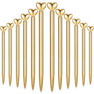 Chinco 12 Pieces Valentine Heart Shaped Pens Black Ink Retractable Metal Decorative Cute Pens Heart Ballpoint for Valentines Party Favor Women Wedding Bridal Shower Gifts(Gold)