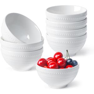 NUTRIUPS 8oz Ice Cream Bowl, 4.5in Small Ceramic Bowls for Dessert, Snack, Rice, Side Dishes, Dip - White, Set of 8