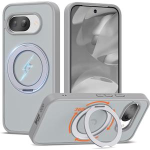 Compatible with Google Pixel 9a Case with 360 Magnetic Ring Stand Compatible with Mag-Safe Shockproof Translucent Phone Case for Google Pixel 9a 6.3", Grey
