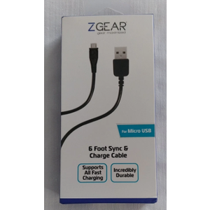 Z Gear Maximized 6 Foot Sync &Charge Cable For Micro USB Slim Tip Durable Cable