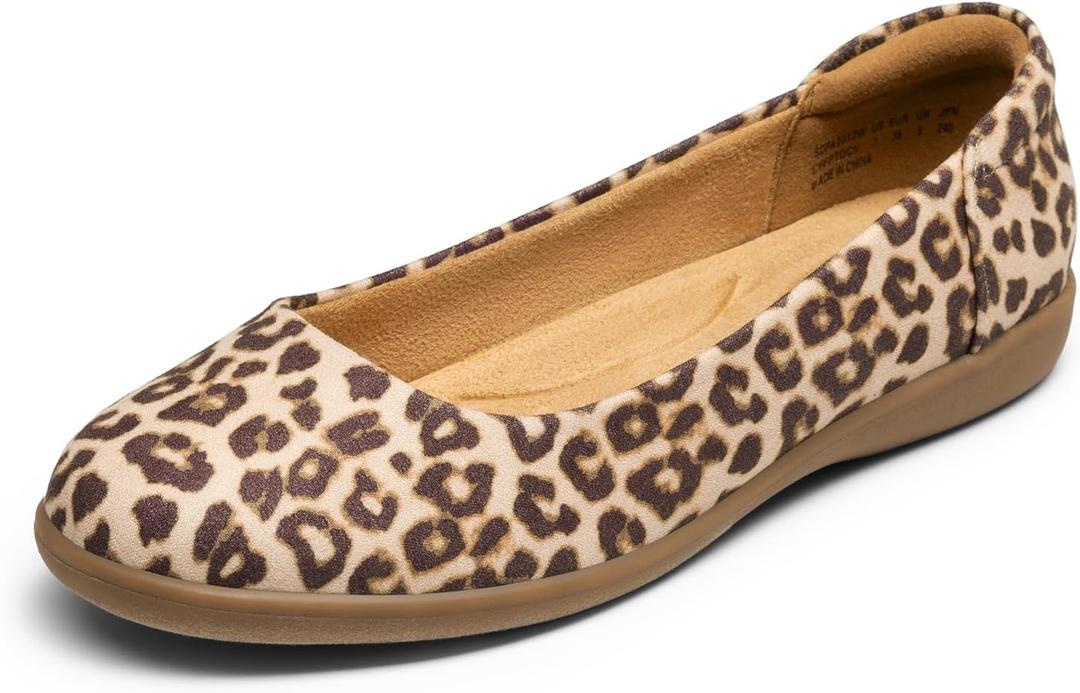 DREAM PAIRS Womens Comfortable Ballet Dressy Work Flats, Round Toe Slip on Office Shoes (11, Leopard)