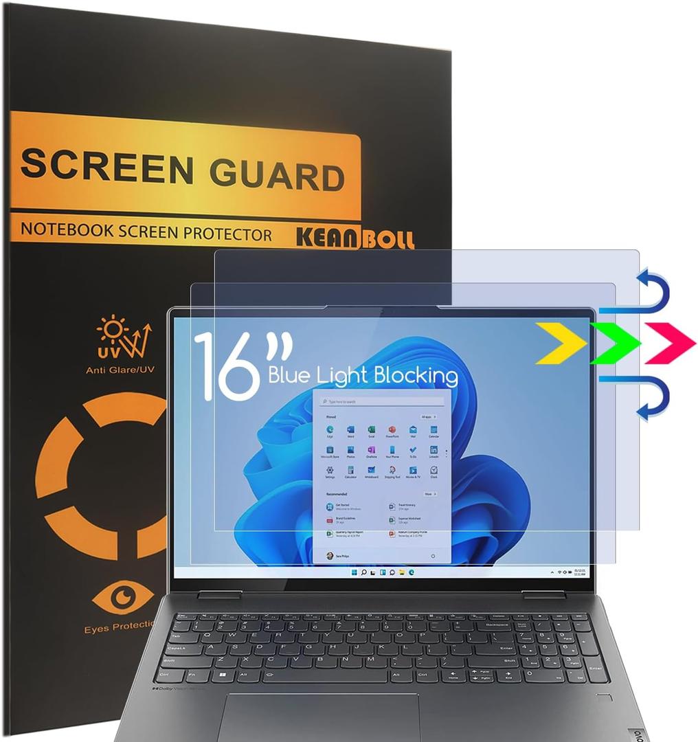 2 Pack 16 inch Screen Protector for Lenovo Yoga 7i 16, Anti Blue Light Screen Protector for Lenovo Yoga 7i 16 2-in-1 Laptop, Blocking Blue Light and Anti Glare Shield-(Covering only the display area)