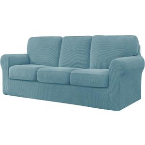 7 Piece Stretch Sofa Covers for 1Base Cover 3 Cushion Couch Cover and 3 Backrest Cover for Living Room Furniture Slipcovers Thicker Jacquard Fabric (Light Blue)