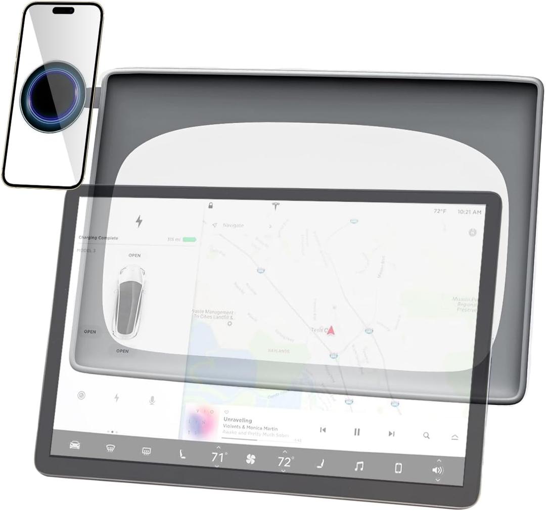 Tesla Display Phone Mount and Screen Protector TPU Frame Magnetic Stands for Tesla Model 3 (2023-2017) and Model Y (2024-2020) Phone Holder Fit for All Phones (2 in 1 Magnetic Stand+Frame)