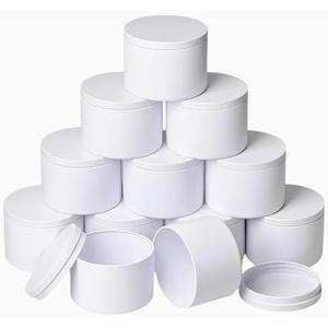 12 PCS Candle Tins 8 OZ Premium Matte Full Golden Candle Jars with Lids Bulk Empty Candle Container（White)
