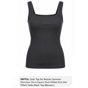 VAFFUL Tank Top for Women Summer Sleeveless Shirts Square Neck Ribbed Knit Slim Fitted Tanks Basic Top Blouses L