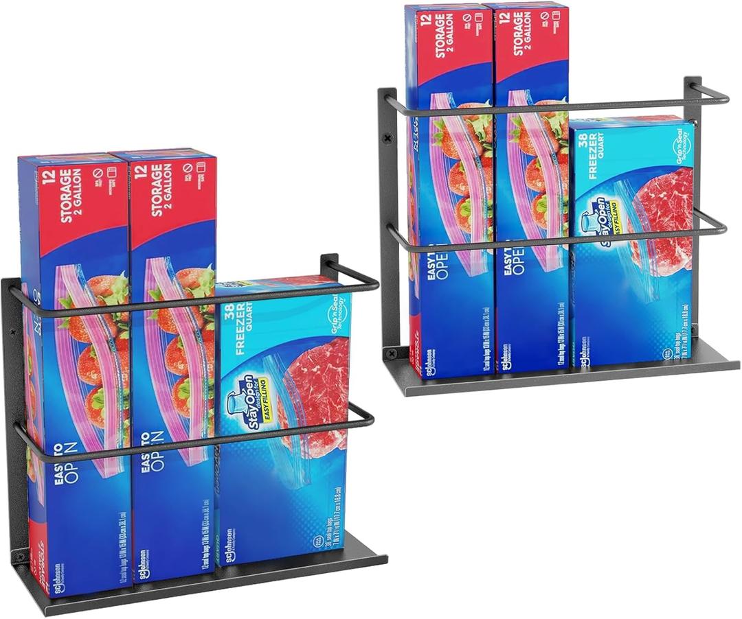 2 Pack Kitchen Wrap Organizer Door Mount, Aluminum Foil Holder Cabinet Door Organizer Cabinet Storage Basket for Kitchen Wrap/Food Bag Storage, Black