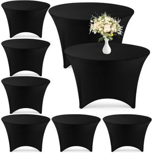 Preboun 8 Pack 60 Inch/ 5 FT Spandex Round Tablecloth Fitted Stretch Tablecloth Elastic Table Cover for Wedding Party Restaurant Banquet Cocktail and Halloween(Black)