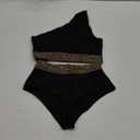 Milumia Women's Two Piece High Waisted Bikini Set Strap One Shoulder Stitch Colorblock Swimsuit, Medium