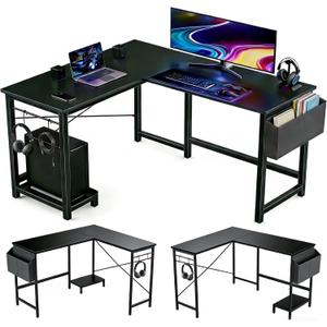 L Shaped Desk, 50 Inch Reversible Computer Desk with CPU Stand, 43" W x 50" L x 29" H