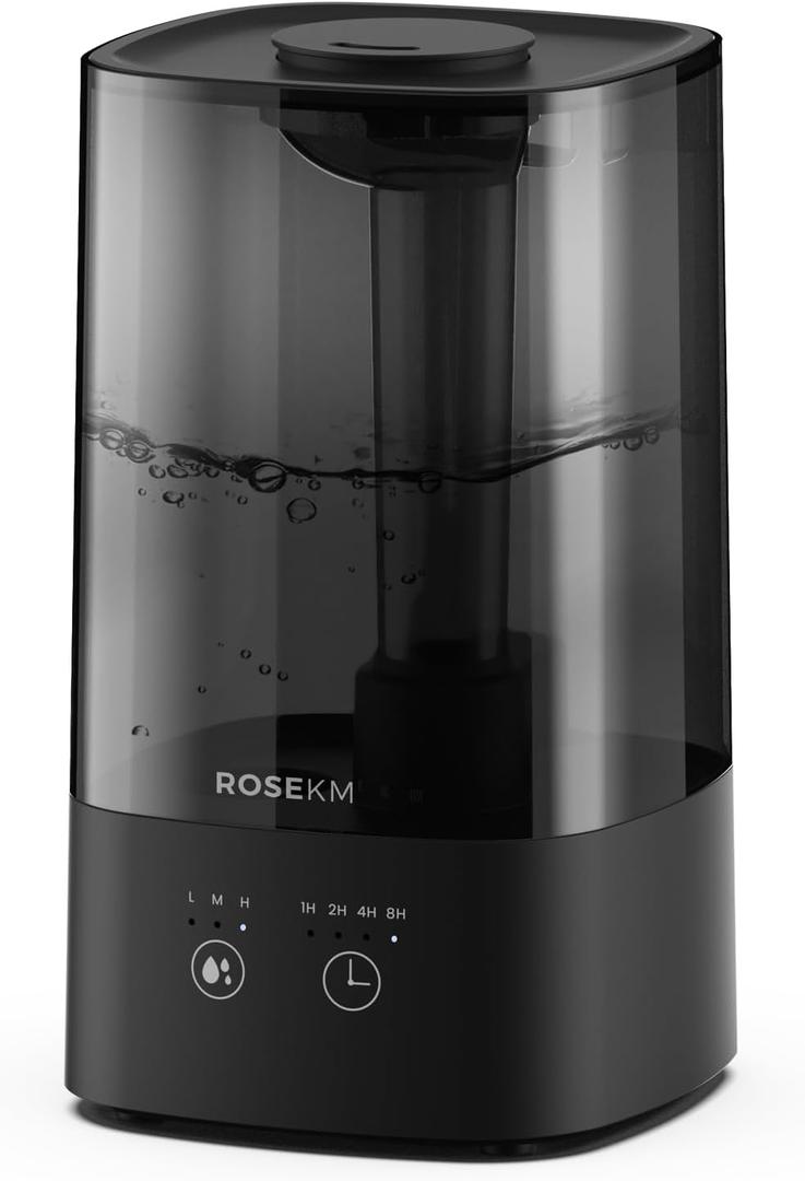 ROSEKM 4.5L Humidifiers for Bedroom, Humidifiers for Home Large Room, Cool Mist Humidfiers for Baby and Plant with Timer, Adjustable Mist Level, 360° Nozzle, Auto Shut-Off, Black
