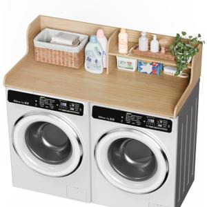 DTK Washer Dryer Wood Countertop with Shelf, Laundry Topper with Non-Slip Mat,27.55" Depth x 54" Width Dryer Covers for The Top with Edge Rails (Light Walnut), 27.5"*54"*11.8"