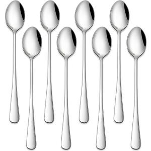 7.5 Inches Stainless Steel Iced Tea Spoons,Set Of 8 Long Stirring Spoons For Coffee,Cocktail,Ice Cream,Long Handle Iced Teaspoons,Latte Spoons For Mixing (Silver)