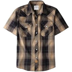 Dubinik® Western Shirts for Men Short Sleeve Plaid Pearl Snap Shirts for Men Button Up Shirt Cowboy Casual Work Shirt, Large