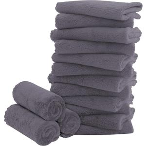 16 Pack Baby Washcloths - Luxury Coral Fleece - Extra Absorbent and Soft Wash Clothes for Newborns, Infants and Toddlers - Suitable for Sensitive Skin and New Born - Baby Shower - Grey, 10x10 Inch