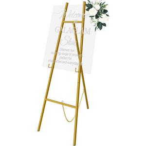 Easel Stand for Signs, 57" Gold Easel Adjustable 4 Tier Floor with Chain Support, Metal Easels for Painting, Display Stand for Wedding Baby Showers Birthday Parties
