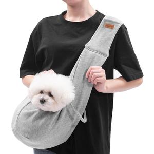 CUBY Dog and Cat Sling Carrier, Hands Free Reversible Pet Papoose Bag, Soft Pouch Adjustable, Suitable for Puppy Cats for Outdoor Travel (Grey, M-Adjustable Strap)