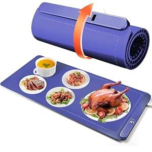 XXL Warming Mat for Food, 500W Graphene Electric Warming Tray with 6 Temp & Timer, Touchscreen, Full Surface Heating, Waterproof Foldable Mat for Large Buffets, Parties (35.9"x15.6", Blue)