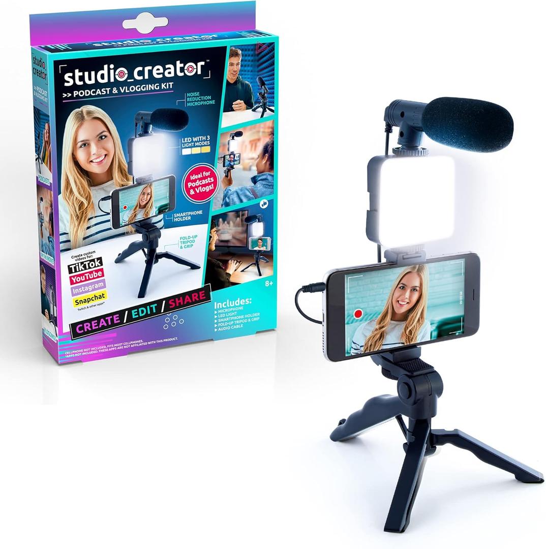 Canal Toys New Studio Creator Podcast & Vlogging Kit  Record Your own podcasts and Vlogs Like Your Favorite influencers! Fold-up Tripod, LED Light & Microphone. Ages 8+