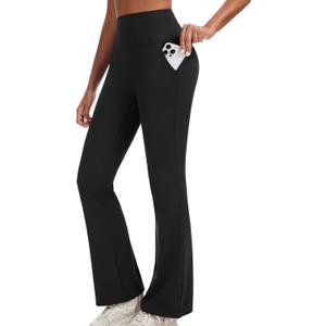 High Waisted Flare Leggings for Women with Pockets, Tummy Control Yoga Pants, Bootcut Workout Leggings (Black, XXL)
