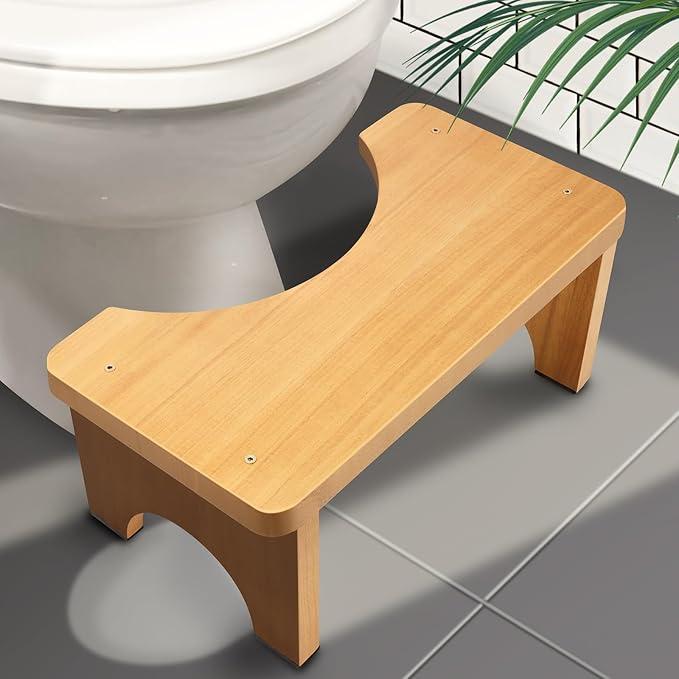 AZEN Toilet Stool Squat Adult, Wood Poop Stool for Bathroom Adults, 7 Inch Height